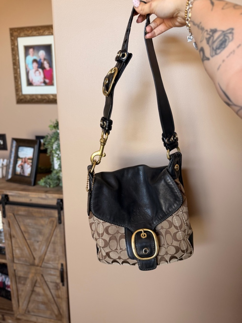 Coach Bleecker Signature buckle flap shoulder bag